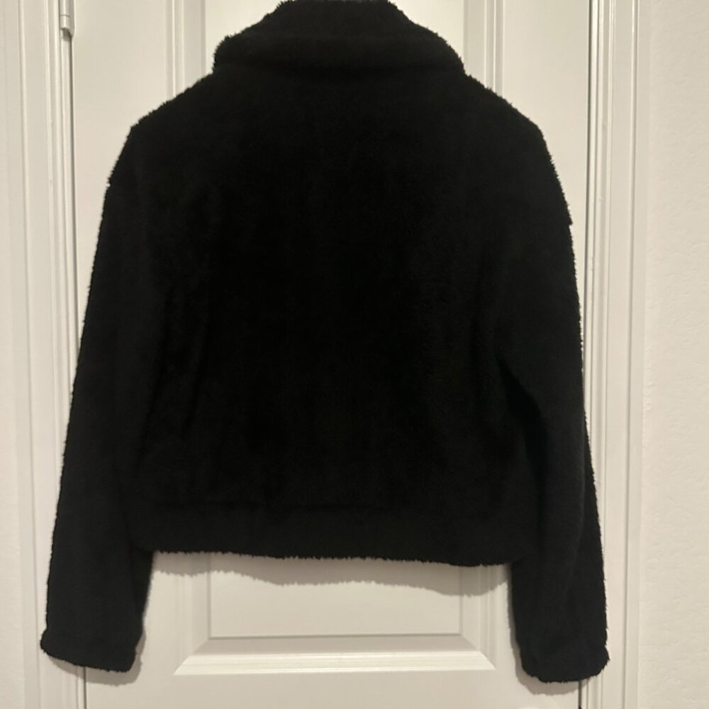 Shein Black Faux Fur Fringe Jacket Womens M 38 Polyester Zip Closure - Picture 3 of 8